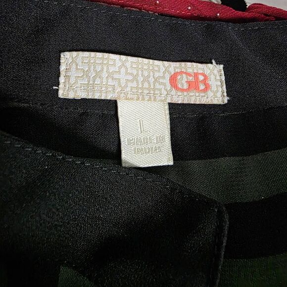 GB Green Black Striped Roll Tab Blouse Sheeer Size L - Picture 5 of 7